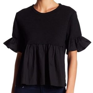 NWOT English Factory Black Ruffle Sleeve Blouse